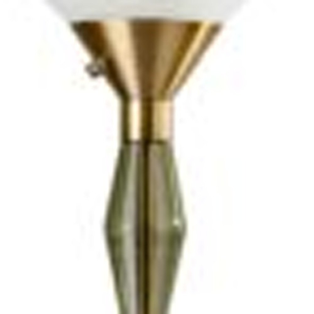 71" Brass Metal Light Changing Torchiere Floor Lamp With White Fabric Cone Shade