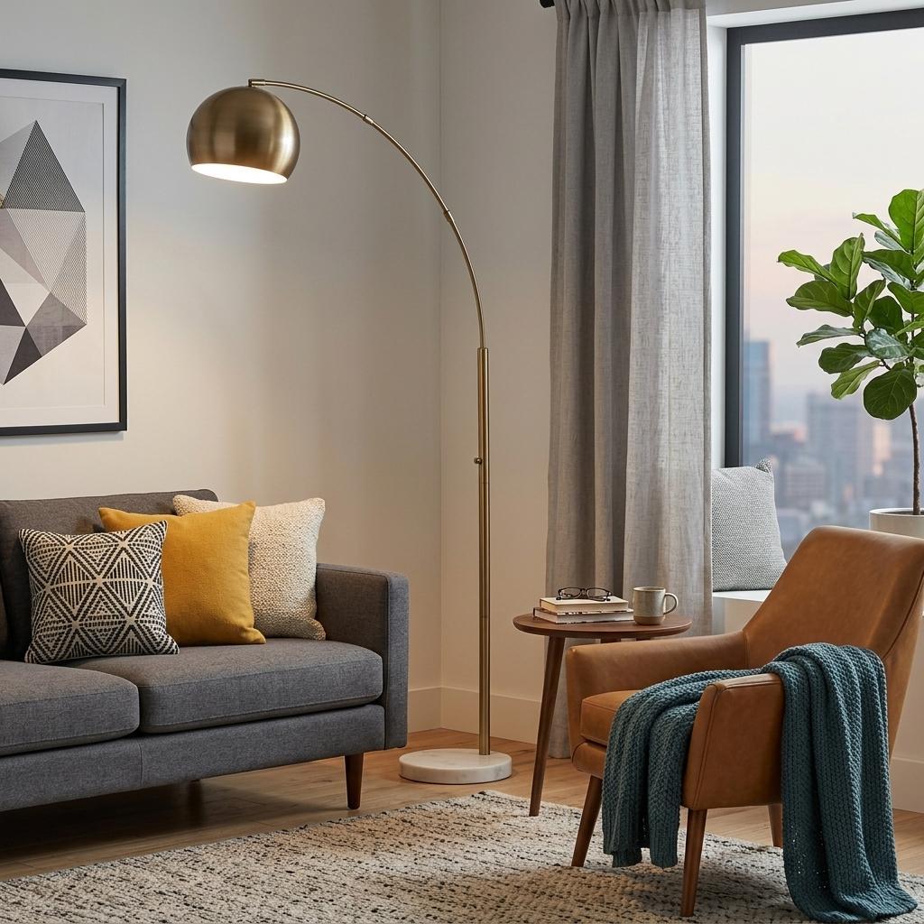 78" Brass Metal Arc Floor Lamp With Brass Metal Bowl Shade