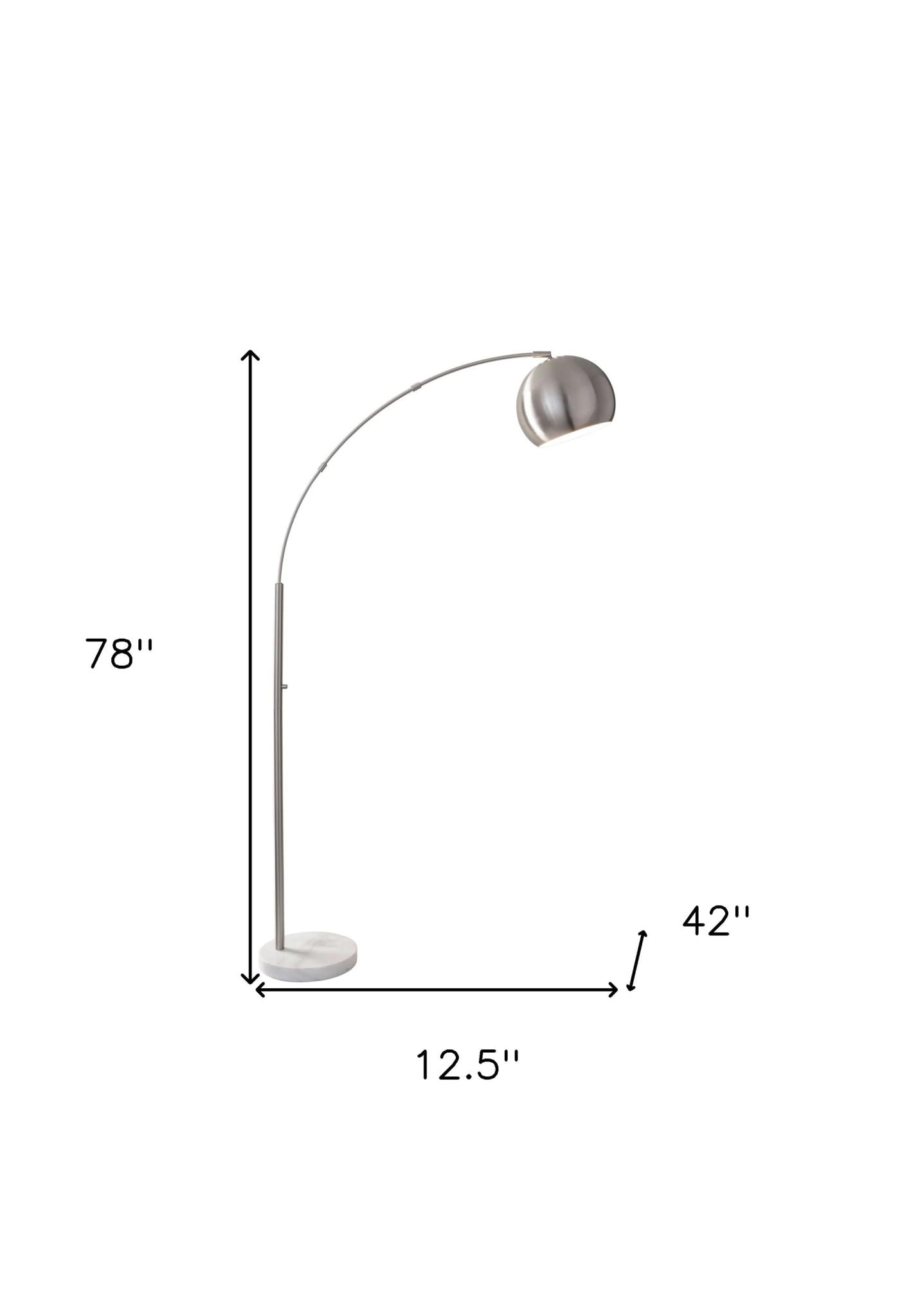 78" Silver Arc Floor Lamp With Silver Metal Bowl Shade