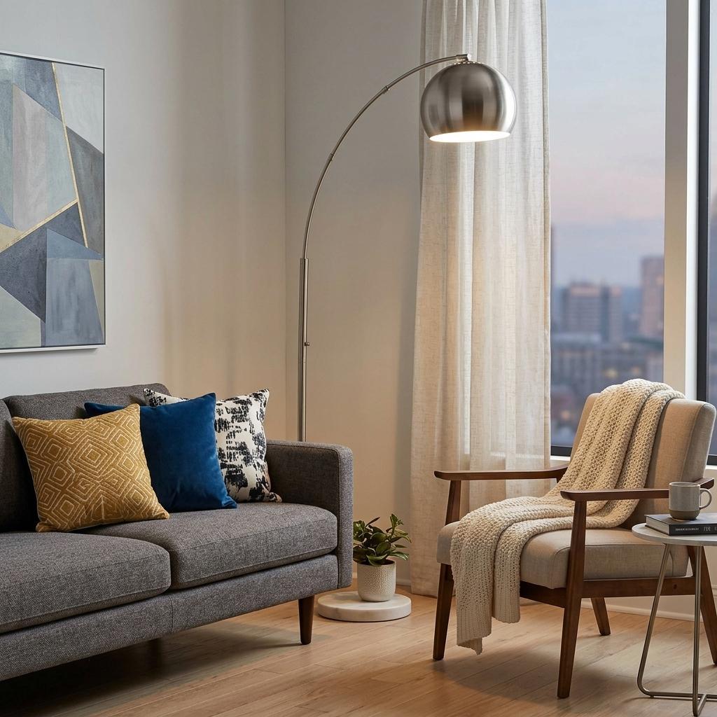 78" Silver Arc Floor Lamp With Silver Metal Bowl Shade