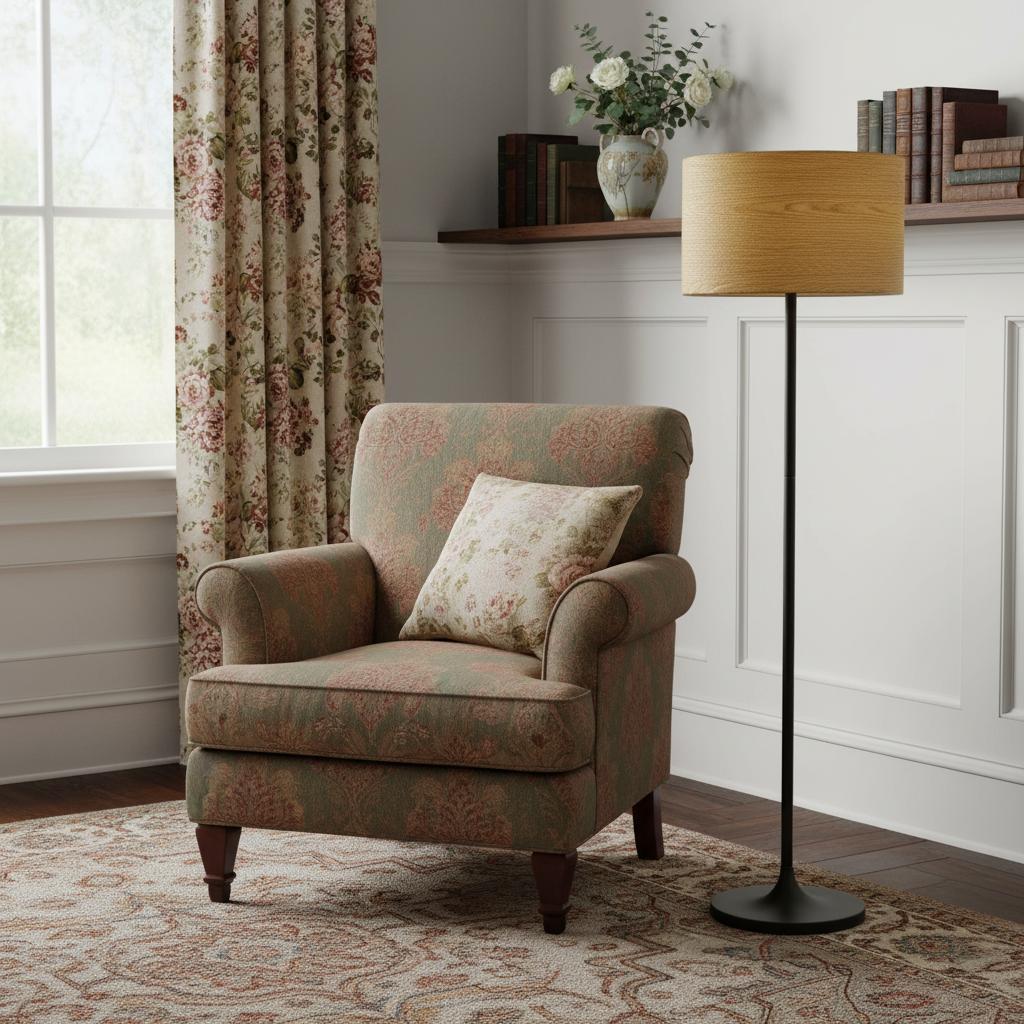 60" Brown And Black Floor Lamp With Brown Veneer Drum Shade