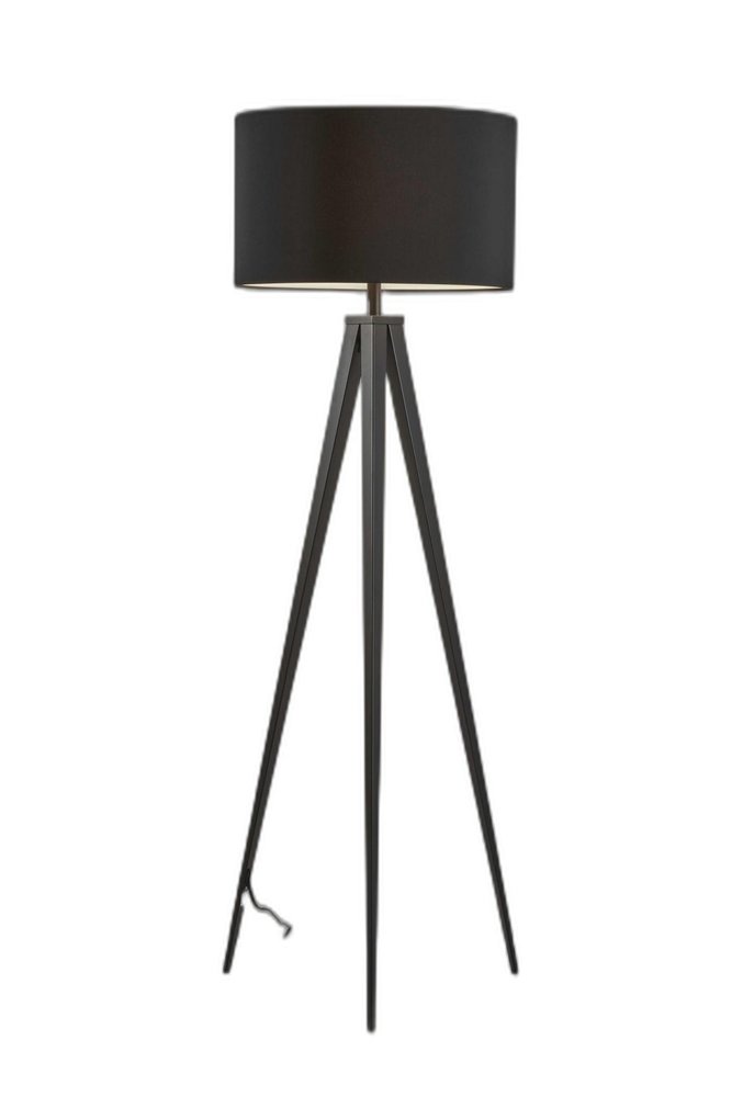 Black Metal Tripod Floor Lamp With Black Fabric Drum Shade