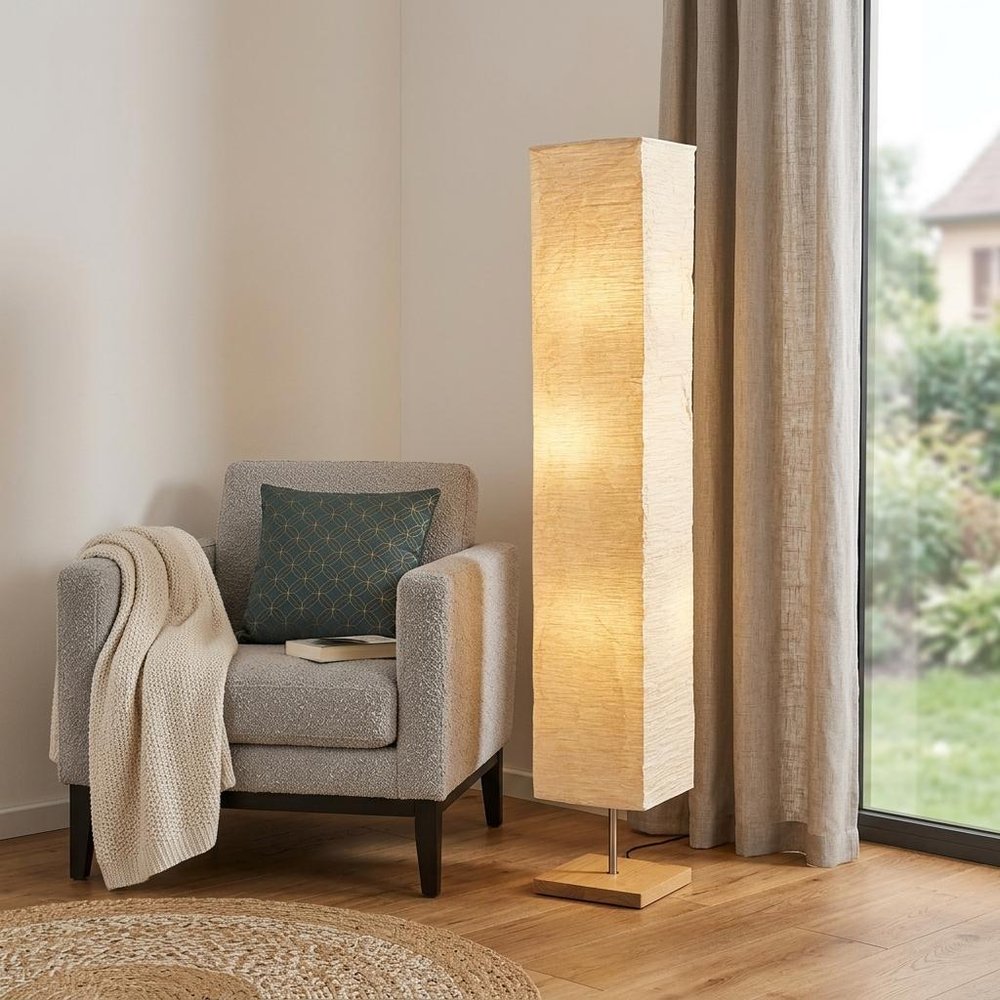 58" Natural Column Floor Lamp With Natural Paper Shade