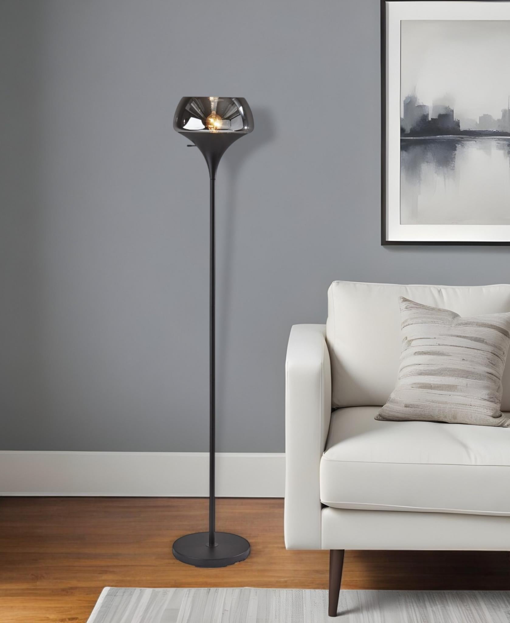 70" Black With Black Glass Shade