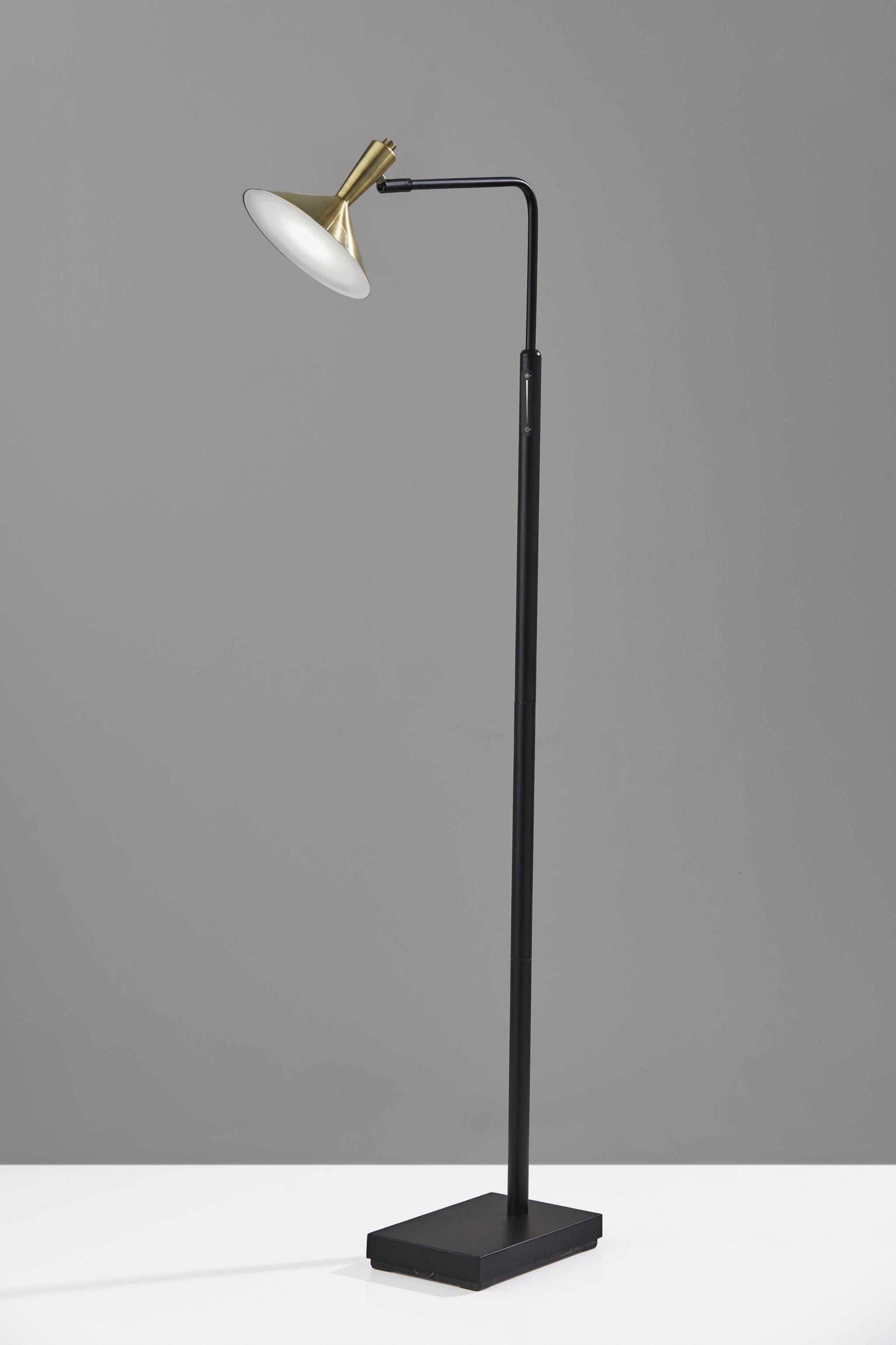 54" Black And Gold Metal LED Task Floor Lamp With Gold Metal Empire Shade