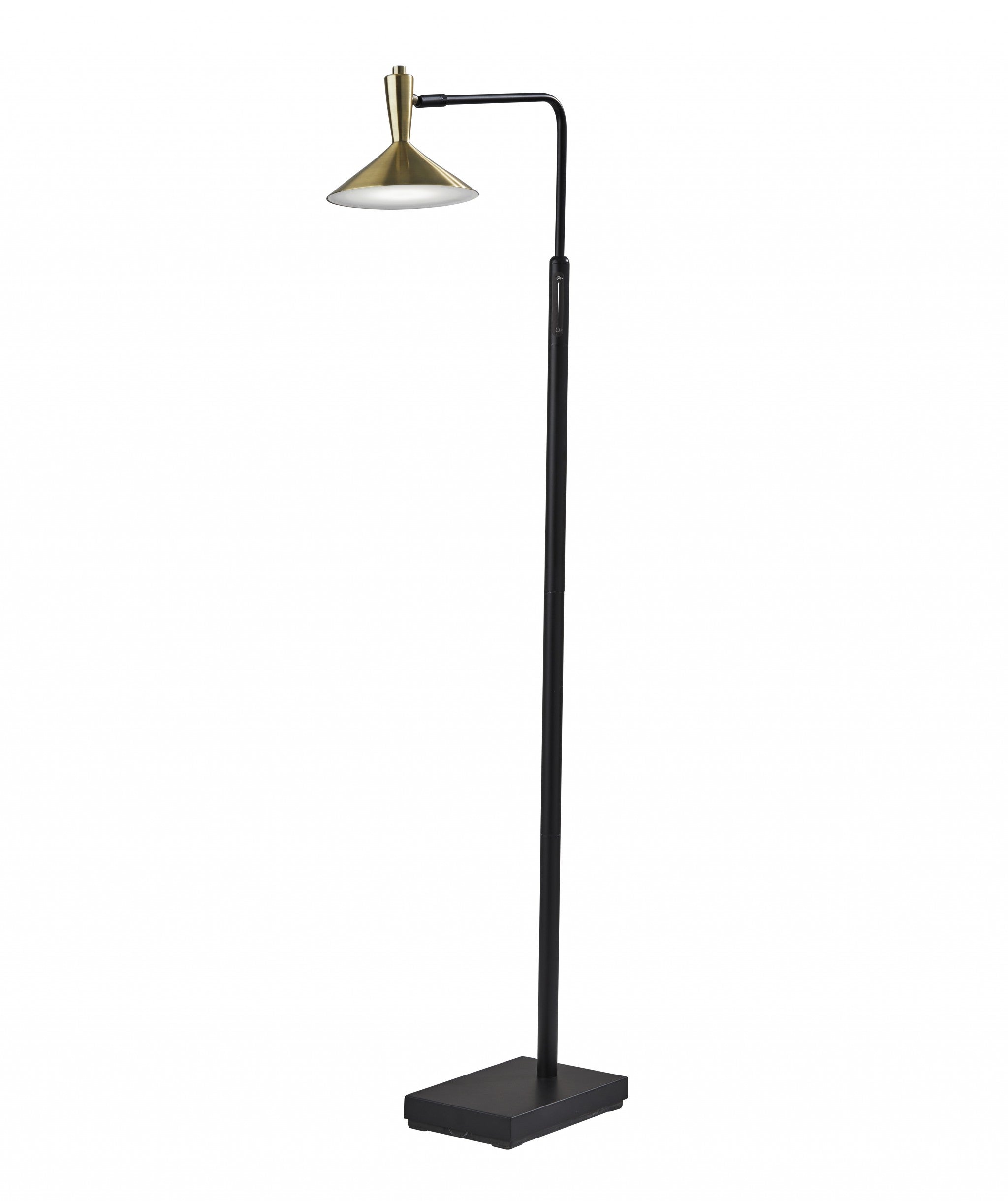 54" Black And Gold Metal LED Task Floor Lamp With Gold Metal Empire Shade