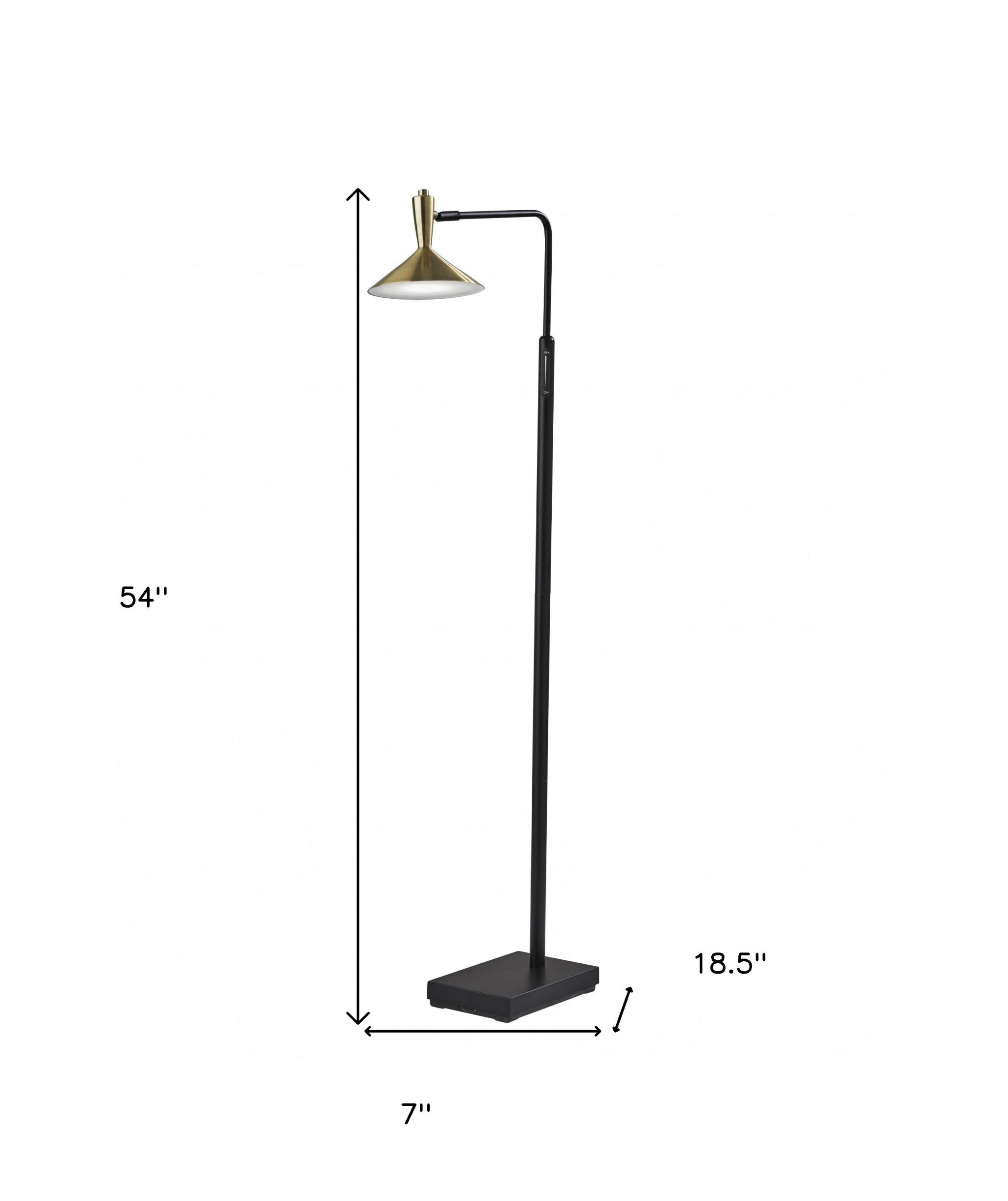 54" Black And Gold Metal LED Task Floor Lamp With Gold Metal Empire Shade