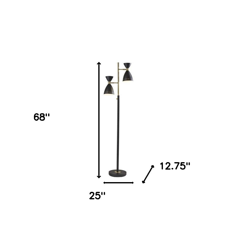 68" Black Task Floor Lamp With Black Metal Cone Shade