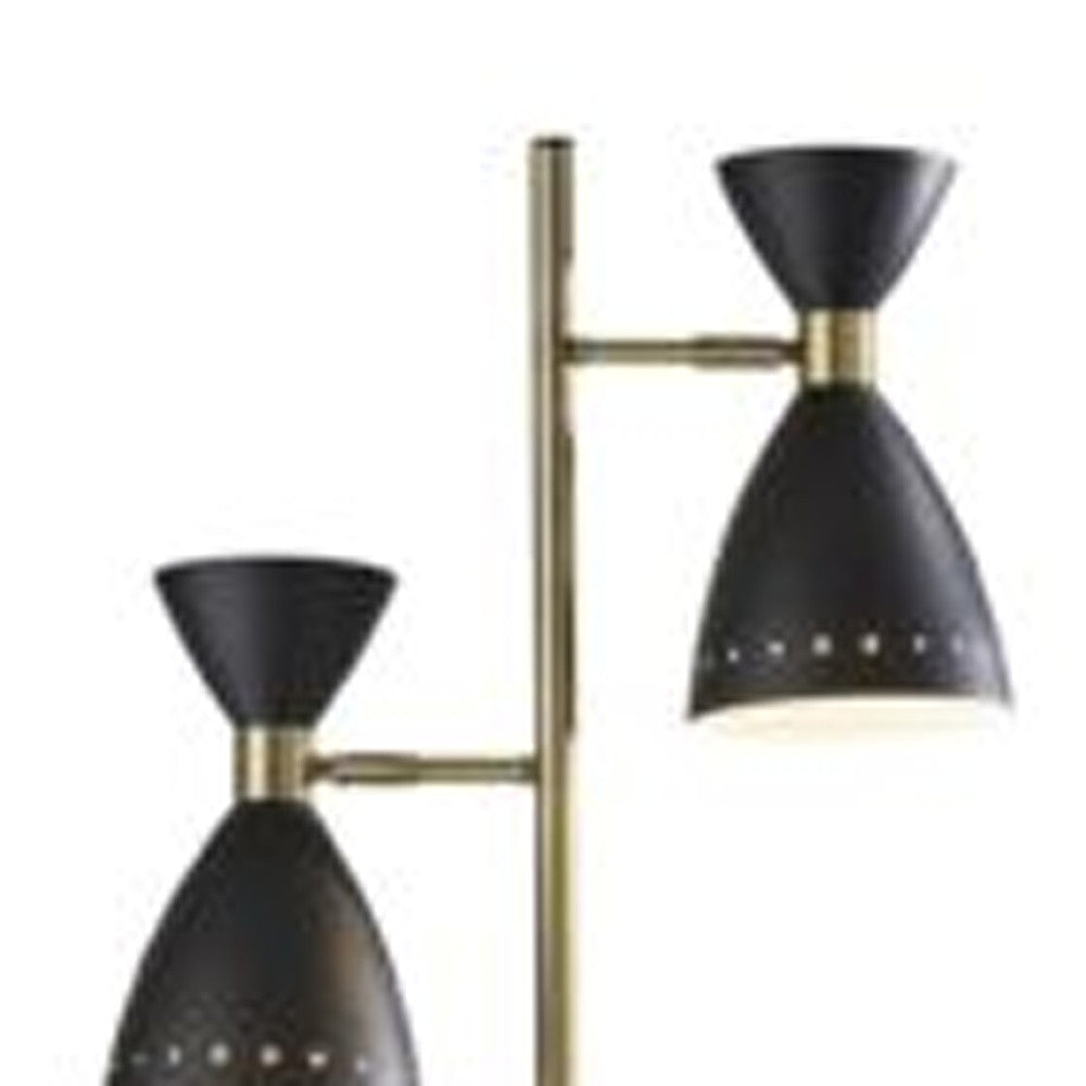 68" Black Task Floor Lamp With Black Metal Cone Shade