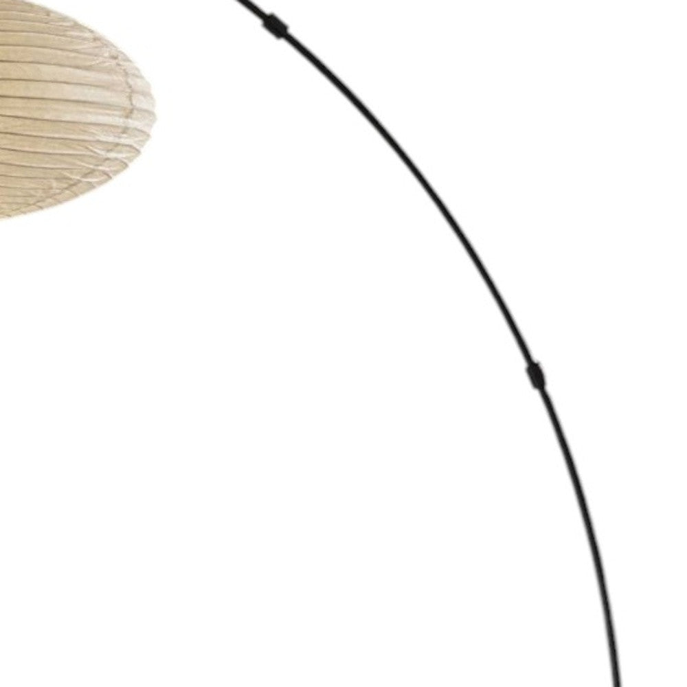 80" Beige And Black Arc Floor Lamp With Beige Paper Globe Shade