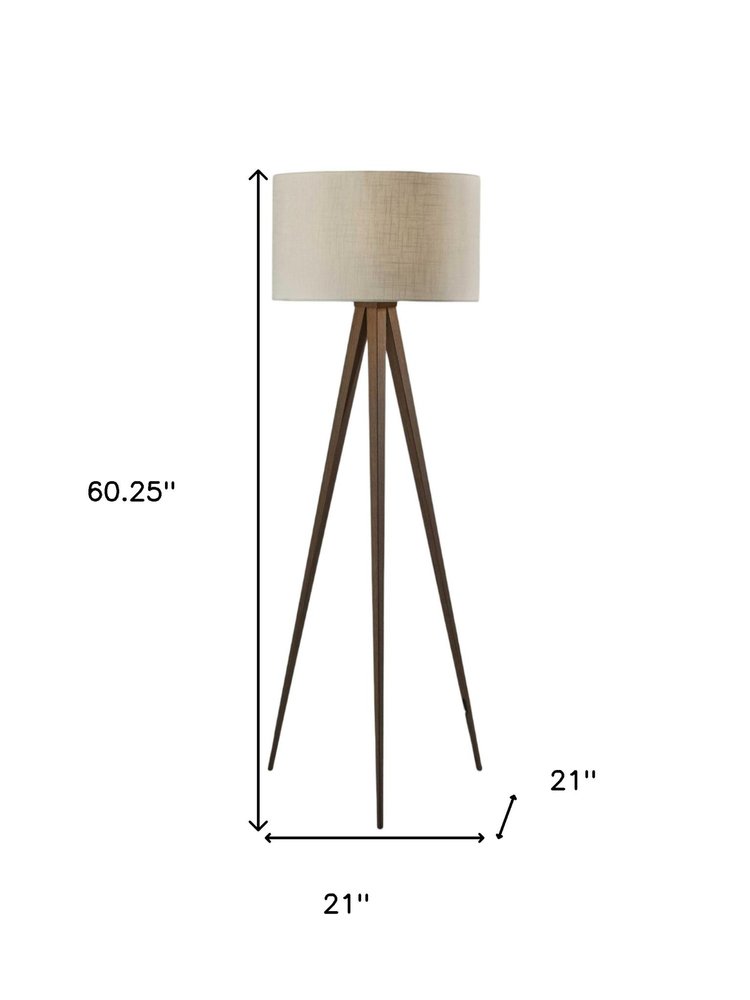 Black Metal Tripod Floor Lamp With Black Fabric Drum Shade