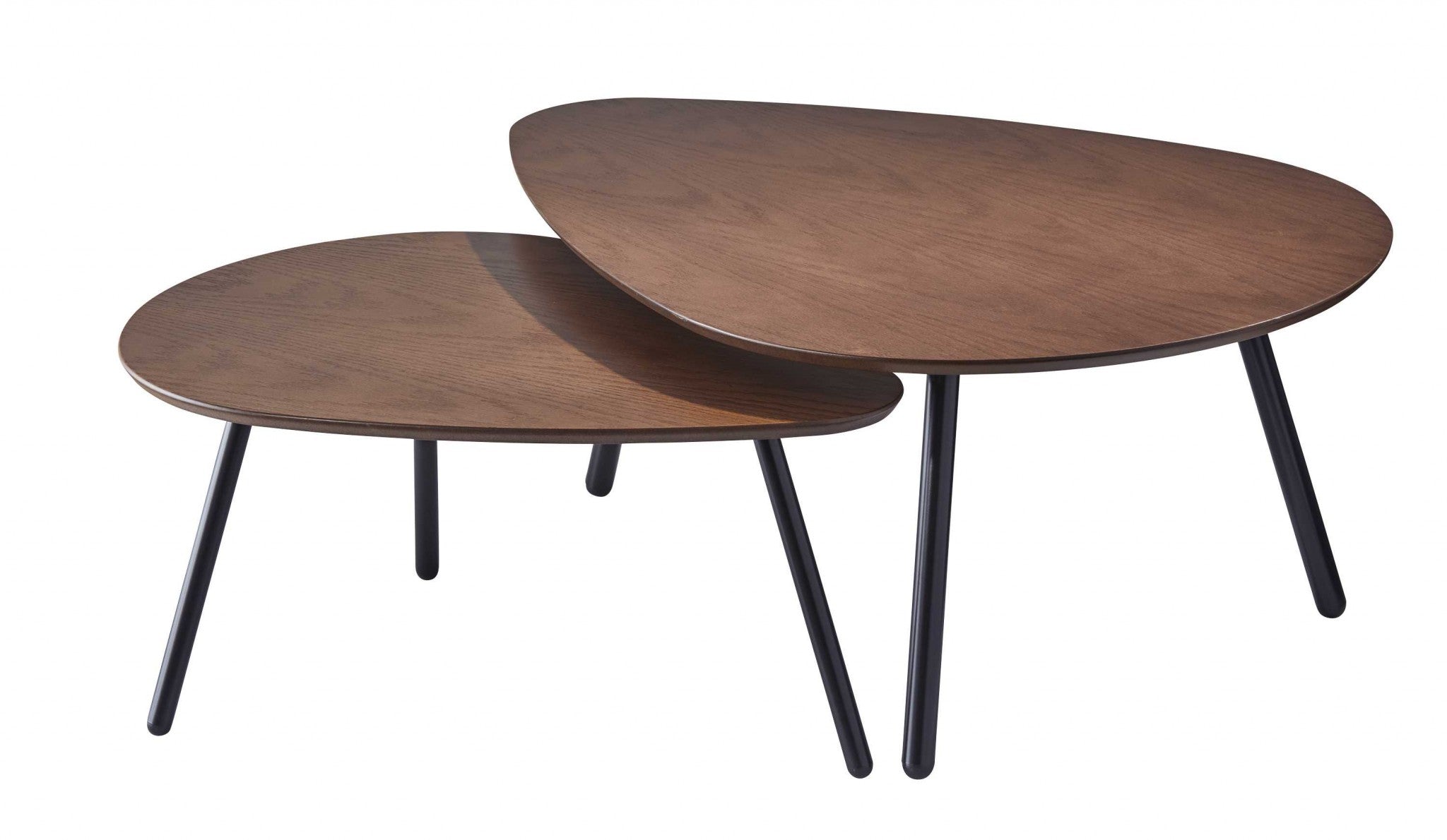 Set of Two Brown And Black Wood And Metal Oval Nested Tables