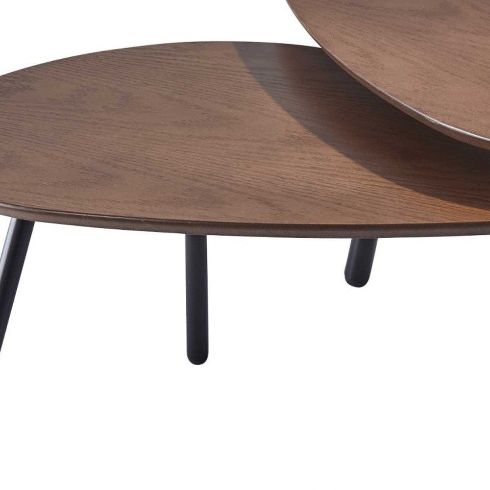 17" Black And Brown Solid Wood Round Nested Tables