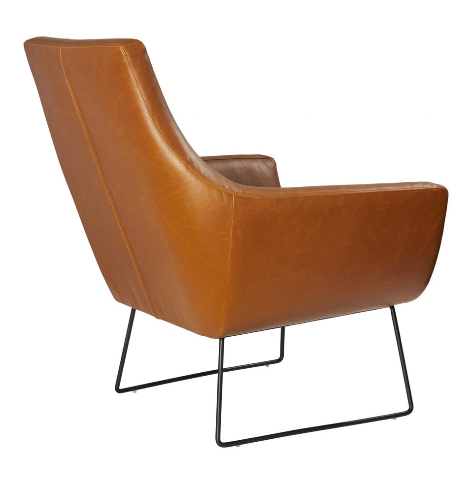 33" Brown and Black Faux Leather Distressed Arm Chair