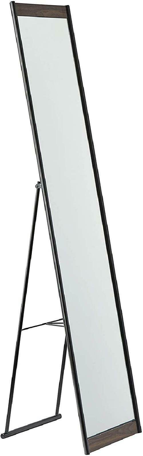 Natural Brown and Black Rectangle Cheval Standing Metal Mirror