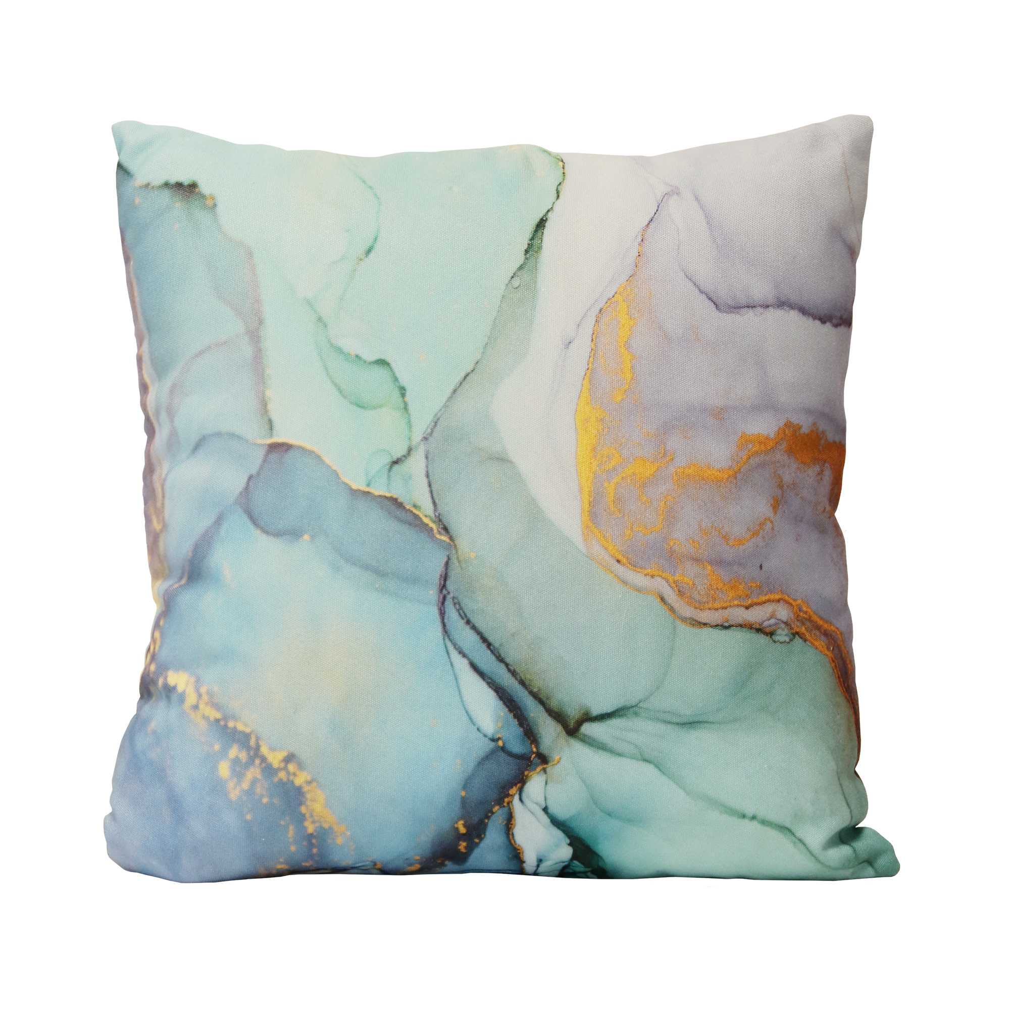 18" Blue and Green Marble Cotton Throw Pillow