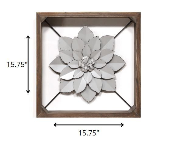 White Metal & Wood Framed Wall Flower