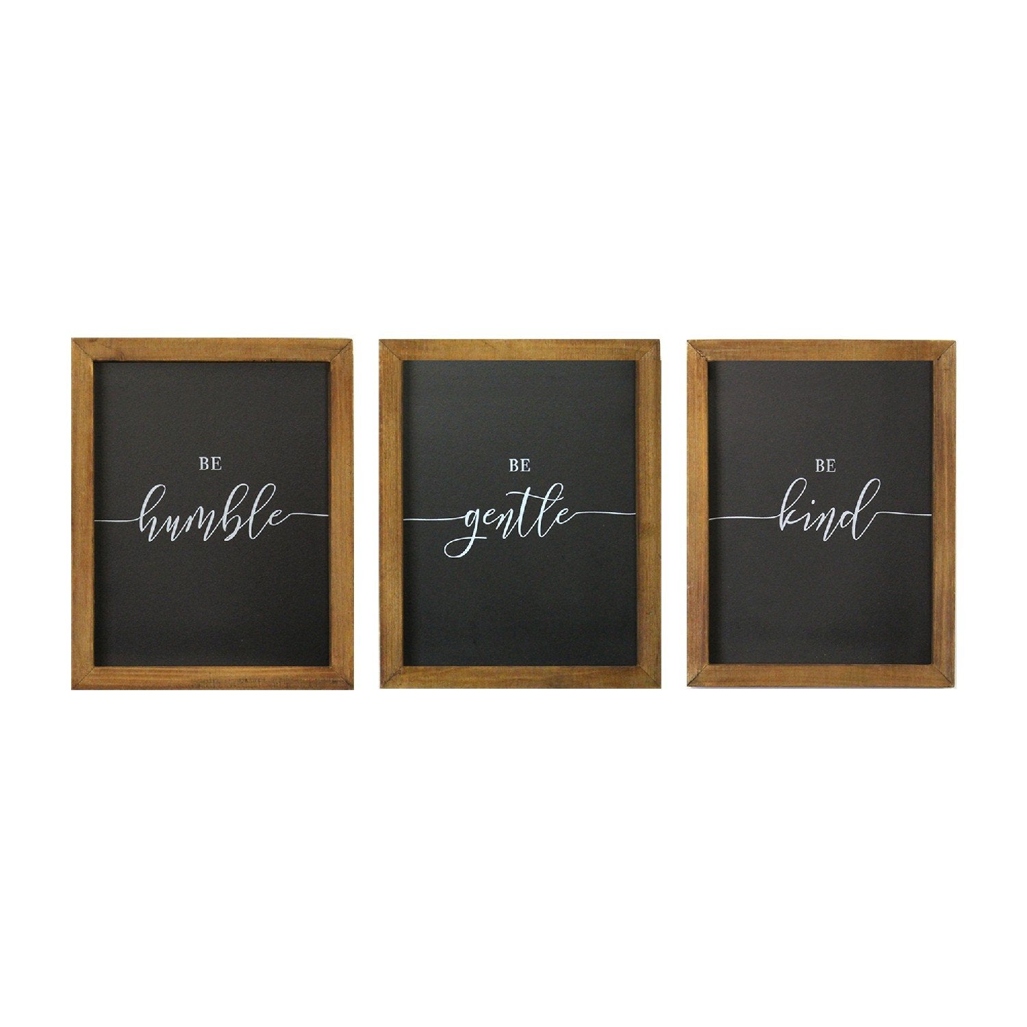 Set of Three Be Kind Be Gentle Be Humble Brown Wood Frame Wall Decor