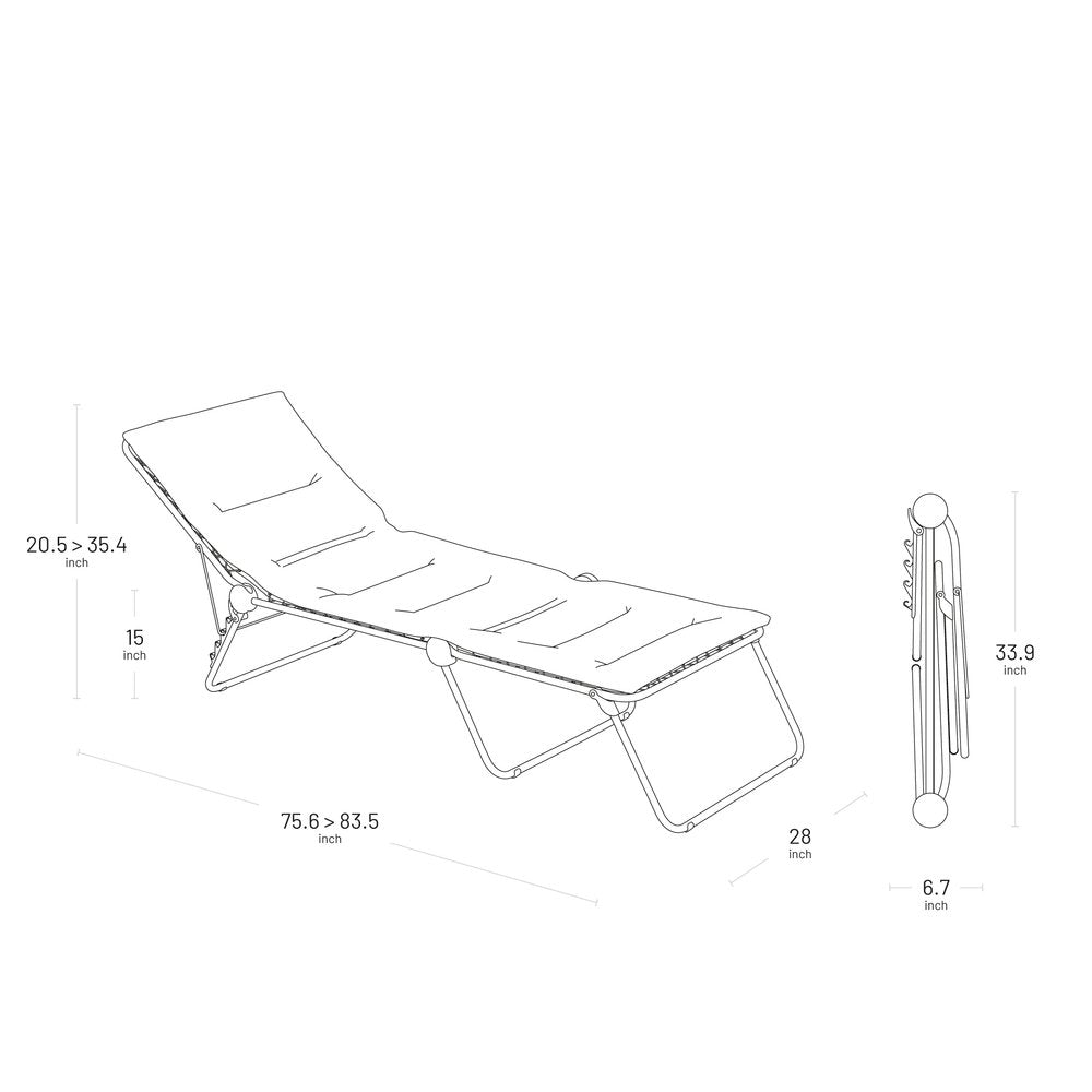 28" Black and Steel Outdoor Chaise Lounge with Black Cushion