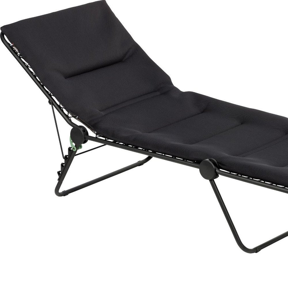 28" Black and Steel Outdoor Chaise Lounge with Black Cushion