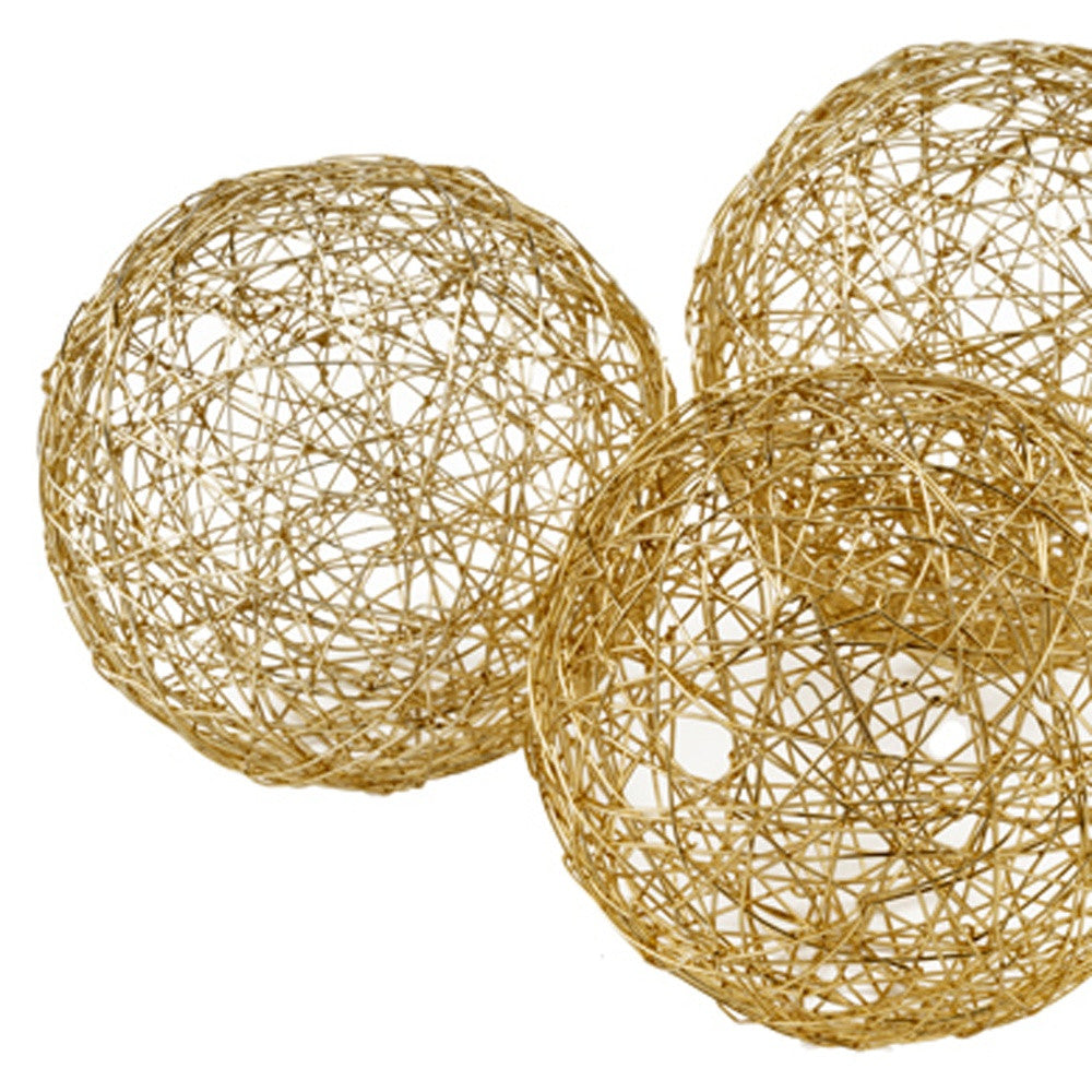 Set of Three Gold Metal 3" Decorative Orbs