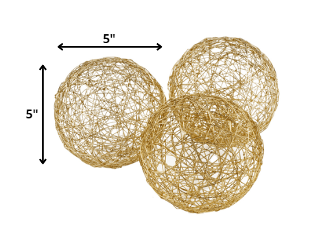 5" X 5" X 5" Gold Iron Wire Spheres Box Of 3