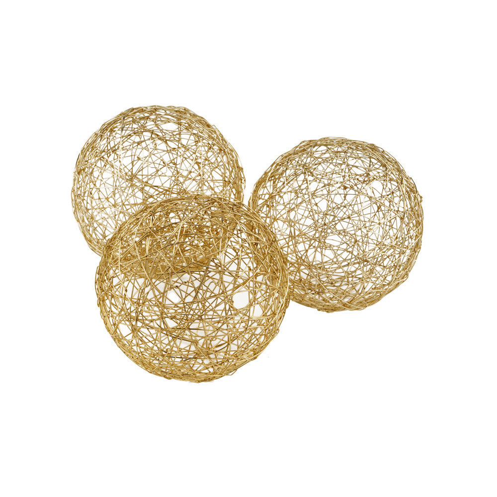 Set of Three Gold Wire 5" Decorative Orbs