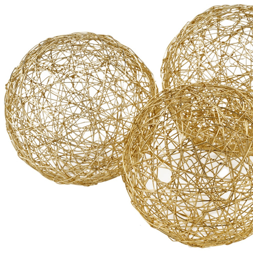 Set of Three Gold Wire 5" Decorative Orbs