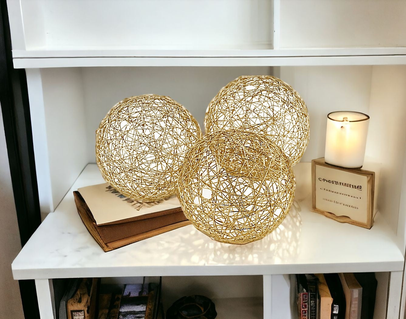 Set of Three Gold Wire 5" Decorative Orbs