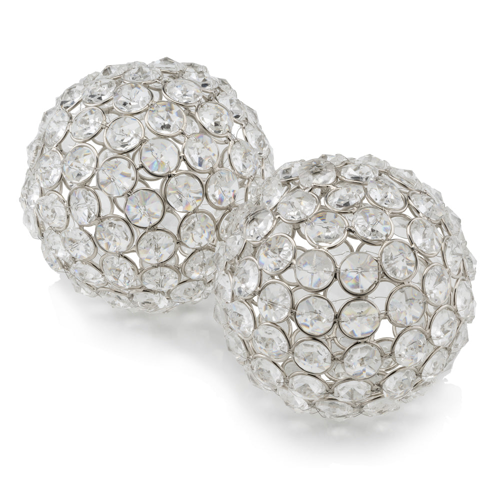4" X 4" X 4" Silver Iron & Cristal Spheres Set Of 2
