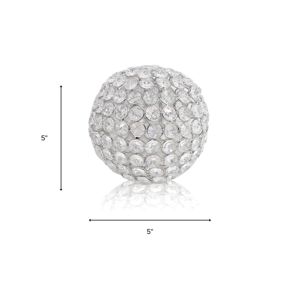 Set of Two Silver And Clear Faux Crystal And Metal Orb Decorative Tabletop Sculptures
