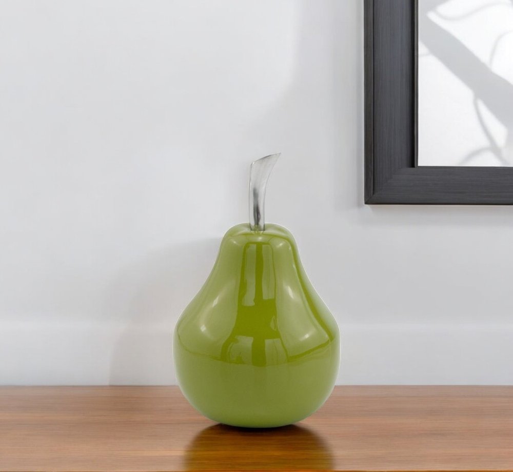 11" Green Buffed Aluminum Pear Sculpture