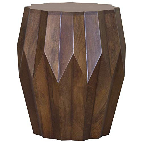 23" Dark Brown Solid Wood Drum End Table