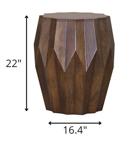 23" Dark Brown Solid Wood Drum End Table