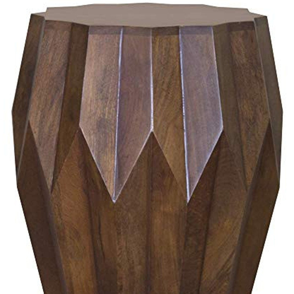 23" Dark Brown Solid Wood Drum End Table