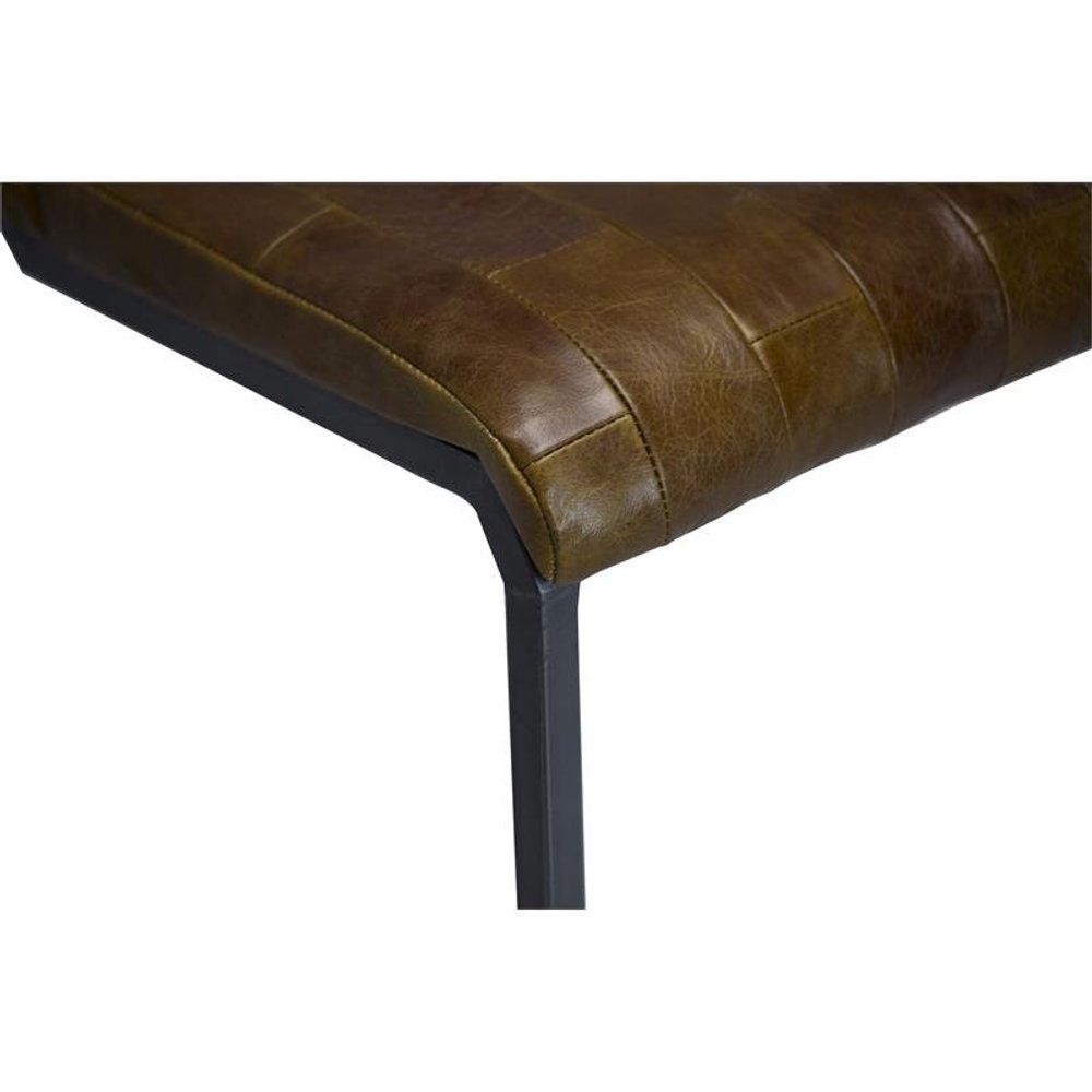 27" Brown And Black Genuine Leather And Iron Backless Counter Height Bar Chair