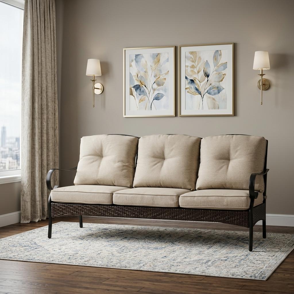 69" Beige Polyester Blend Settee With Black Legs