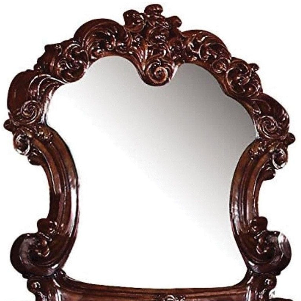 45" Brown Crowned Top Solid Wood Framed Mounted Dresser Mirror