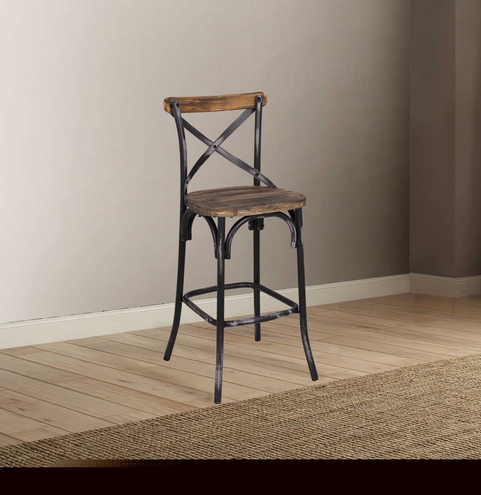 22" Brown And Black Iron Bar Chair