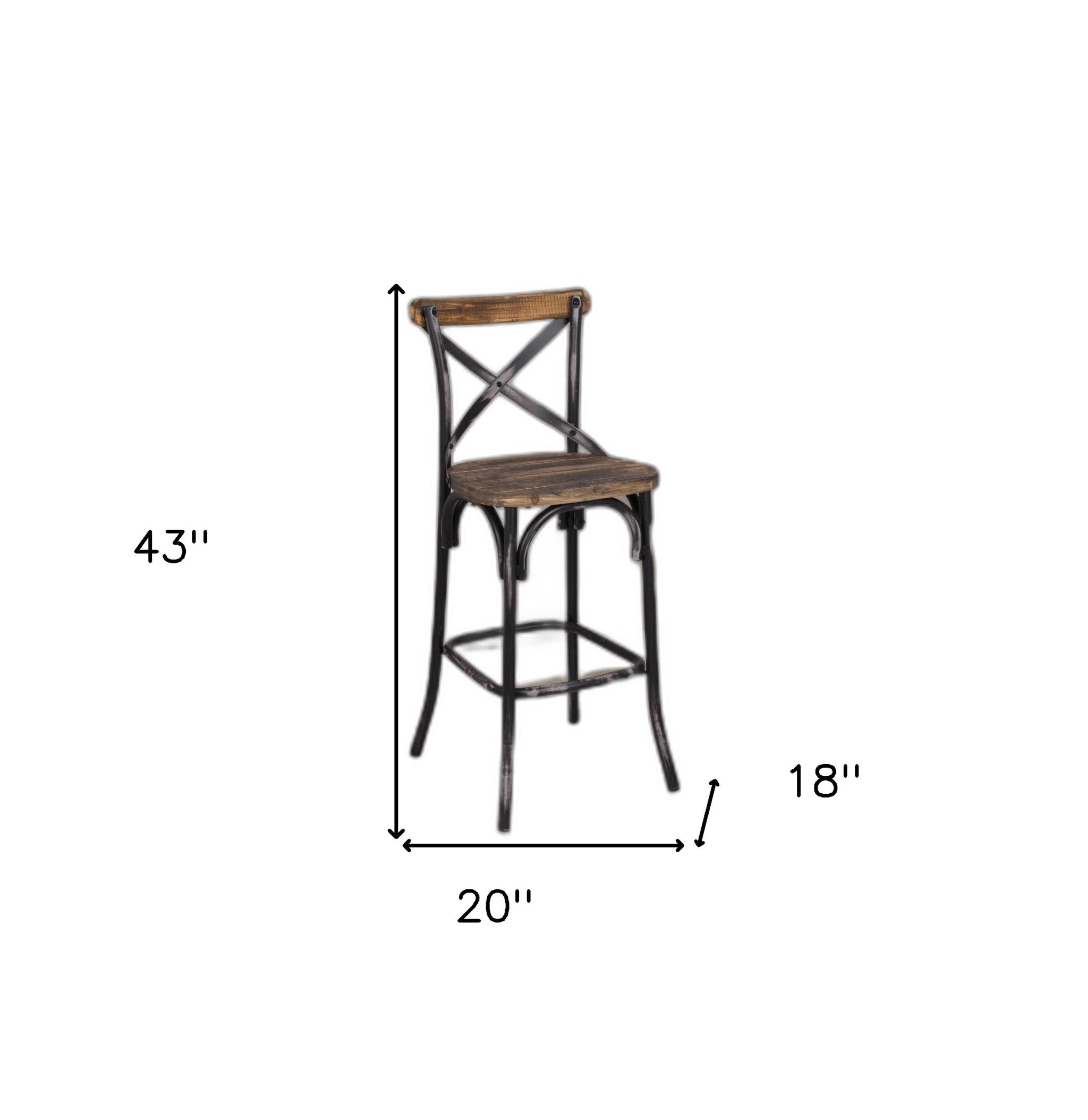 22" Brown And Black Iron Bar Chair