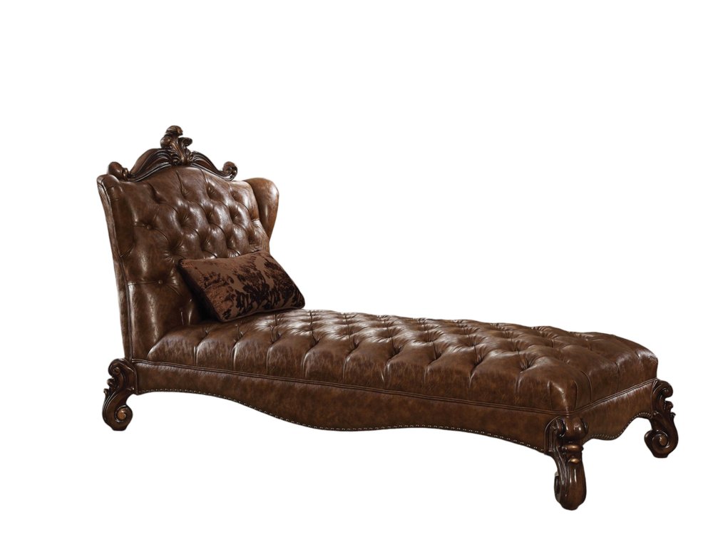 76" Brown and Dark Brown Faux Leather Tufted Lounge Chair And Toss Pillow