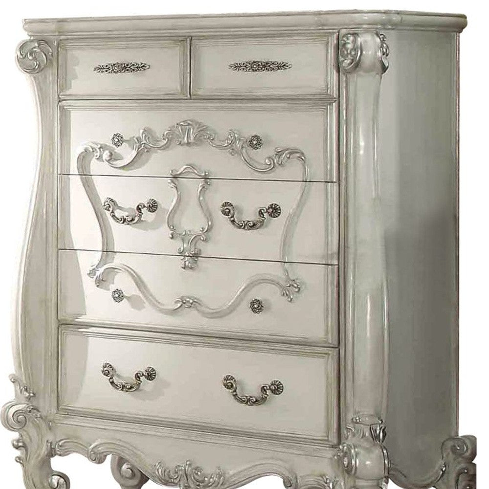47" White Solid Wood Five Drawer Dresser