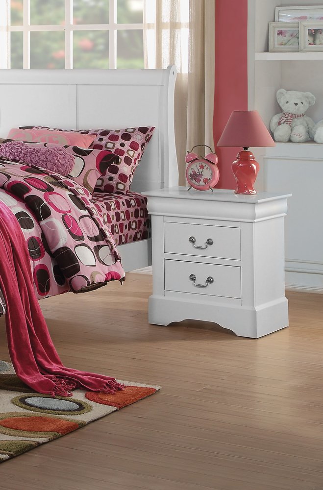 24" White Wood Two Drawer Nightstand