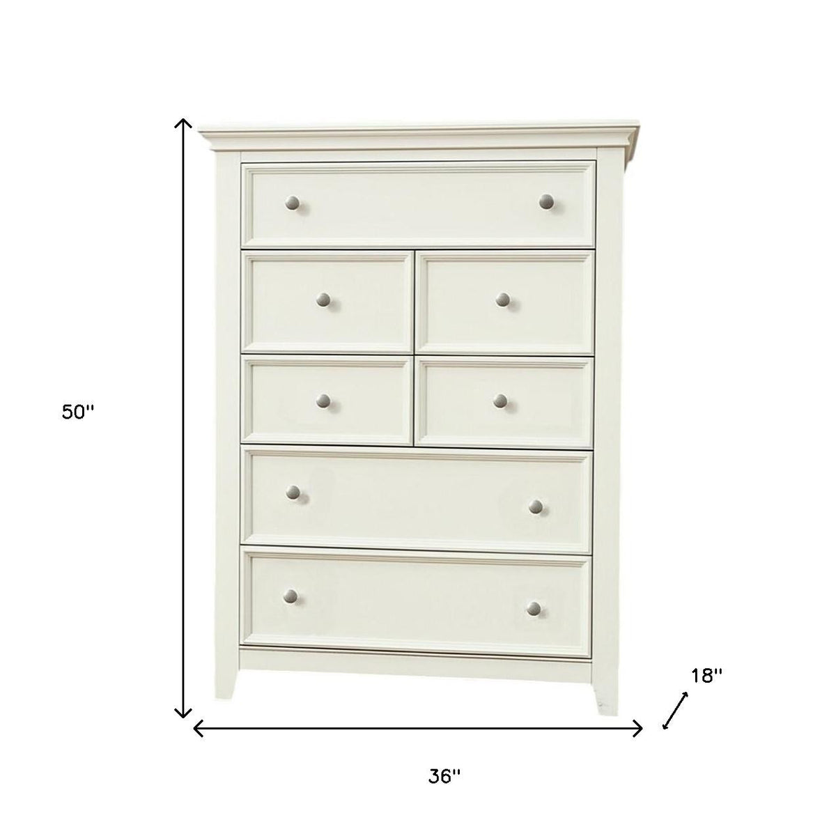36" White Solid Wood Seven Drawer Dresser