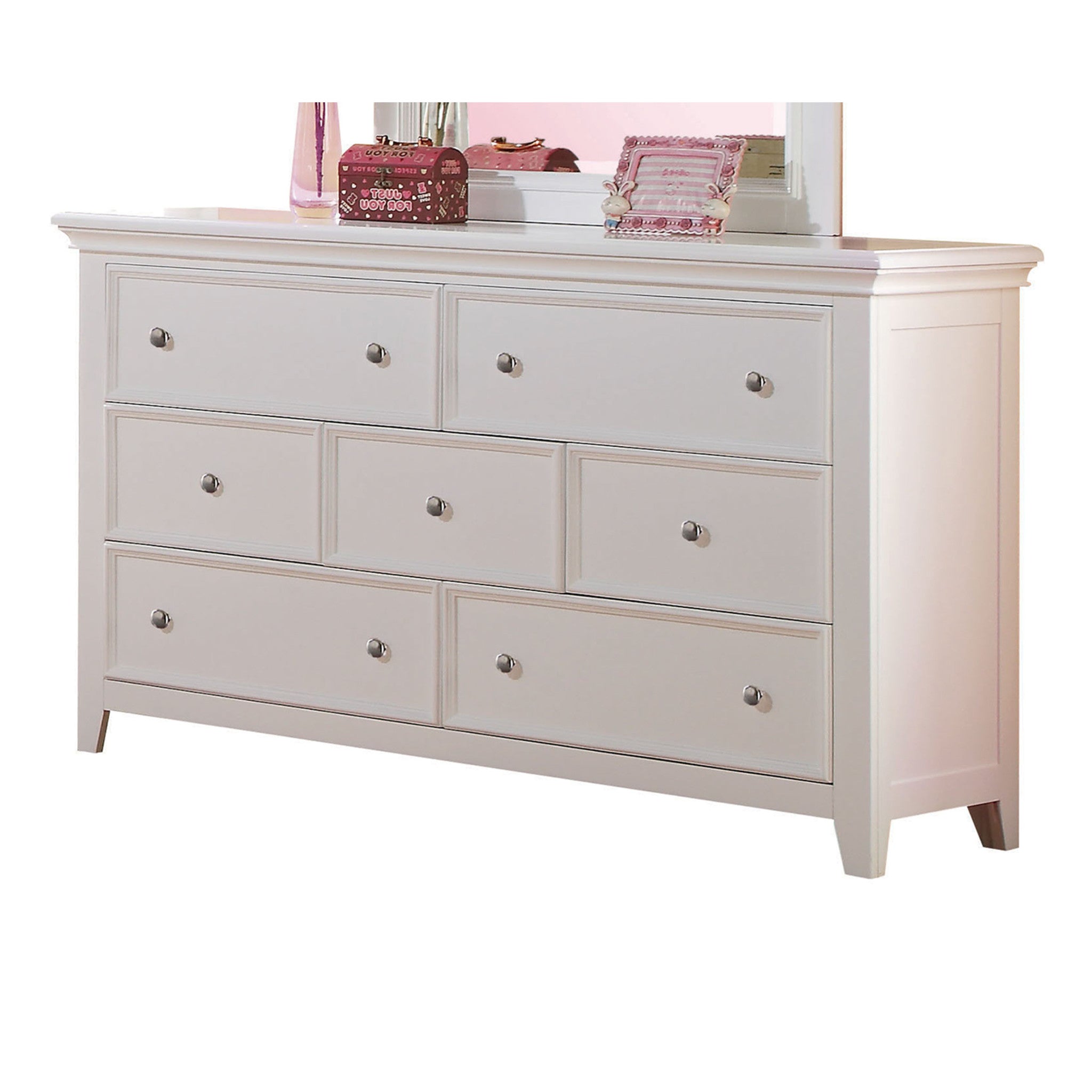 58" White Solid Wood Seven Drawer Triple Dresser