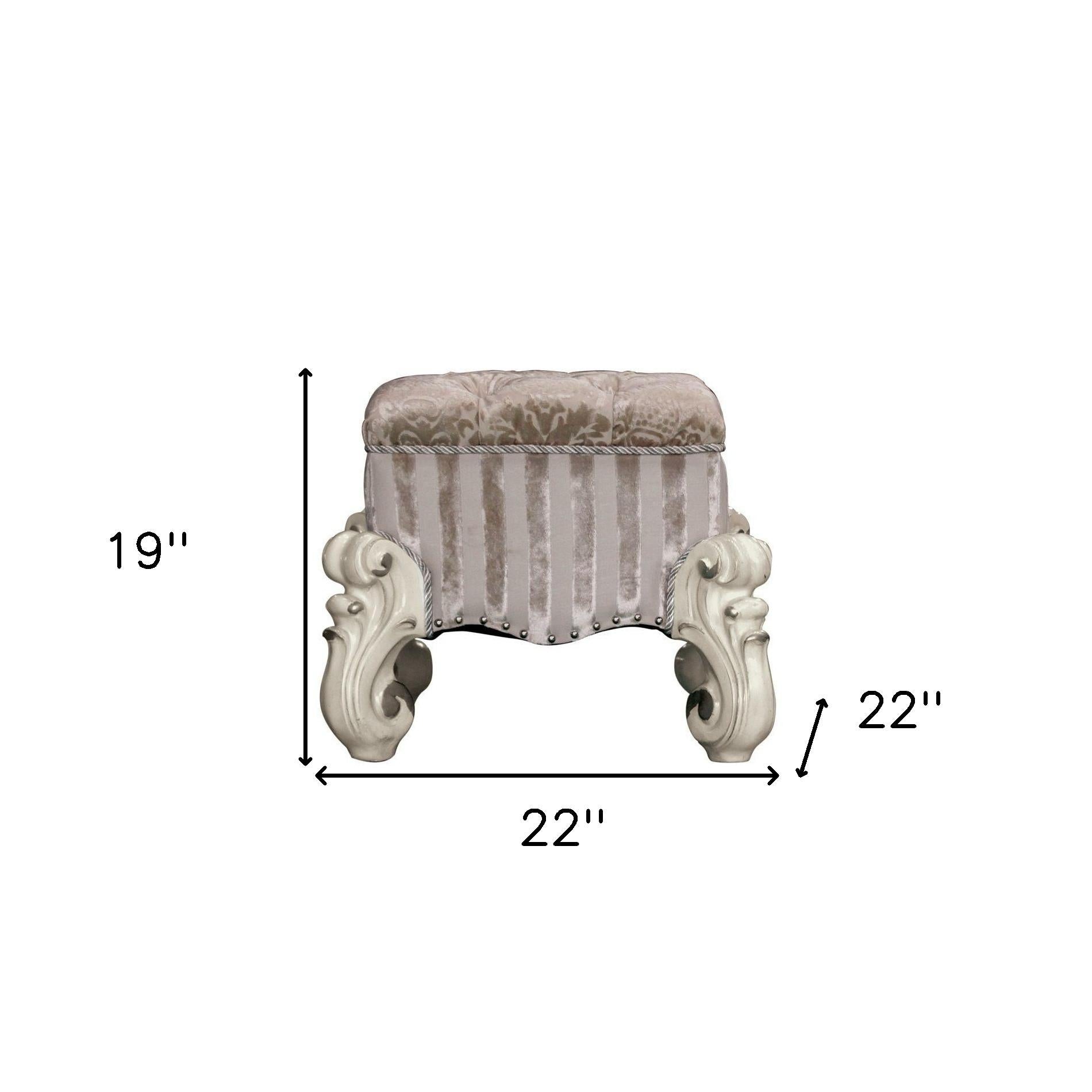 22" Ivory and Bone Fabric Floral Tufted Vanity Chair