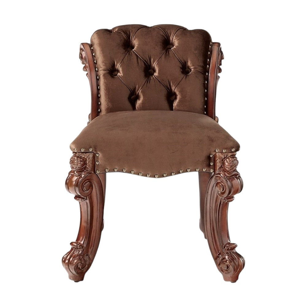 25" Dark Brown Fabric and Wood Vanity Chair