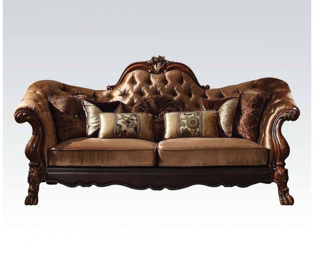73" Dark Brown And Brown Velvet Chesterfield Loveseat and Toss Pillows
