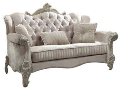 69" Ivory Polyester Blend Chesterfield Loveseat and Toss Pillows