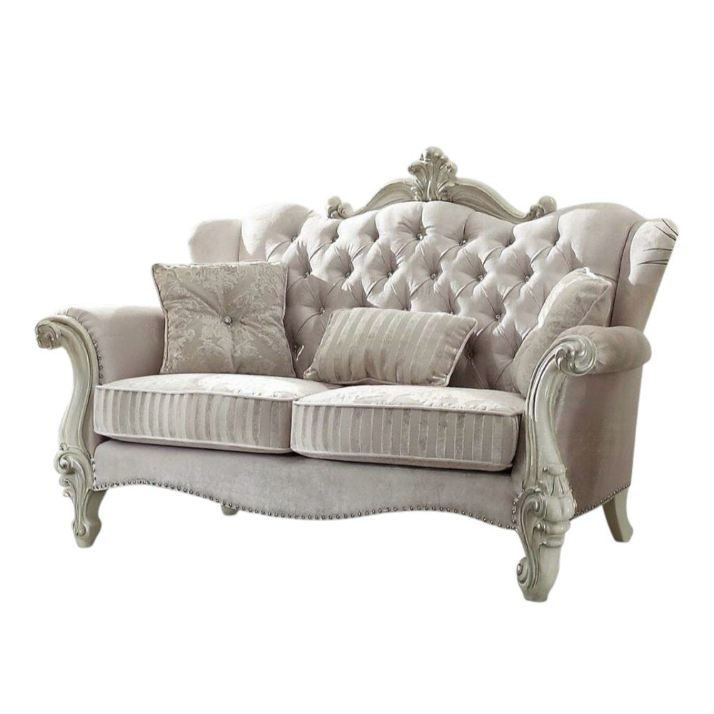 69" Ivory Chesterfield Loveseat and Toss Pillows